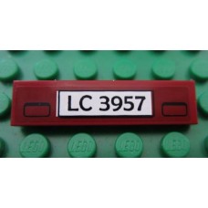 Part 2431pb169 Dark Red Tile 1 x 4 with 'LC 3957' License Plate Pattern (Sticker) - Set 7325 